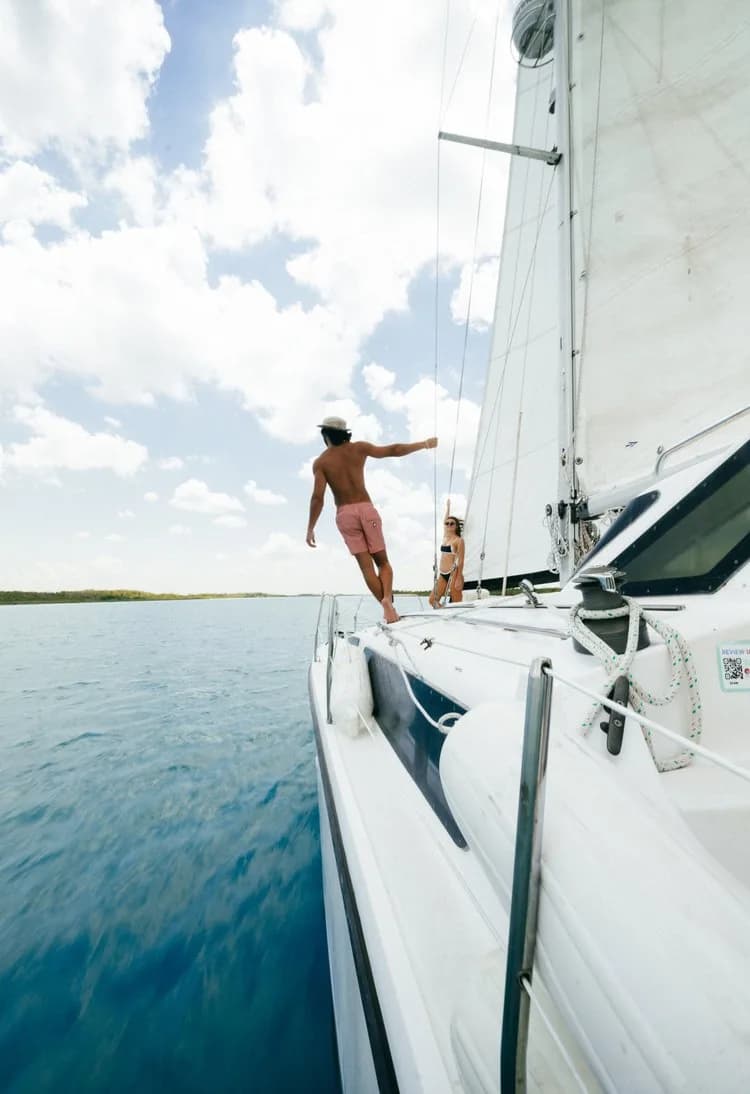 Sailing on clear blue water