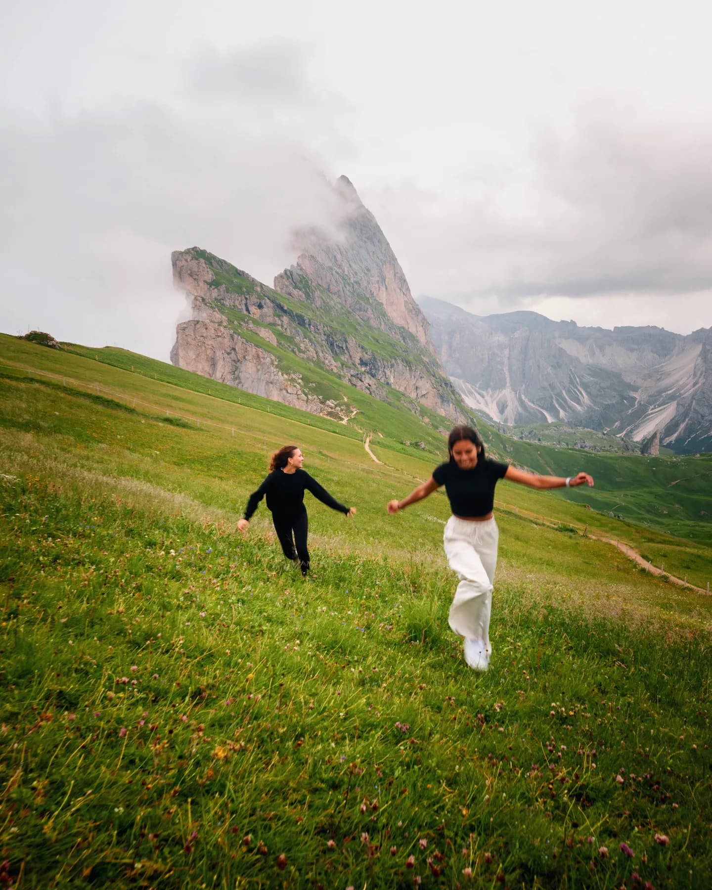Travelers in an alpine landscape
